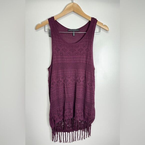 WHBM Fringed Sleeveless Burgundy Top Size Small - Picture 1 of 5